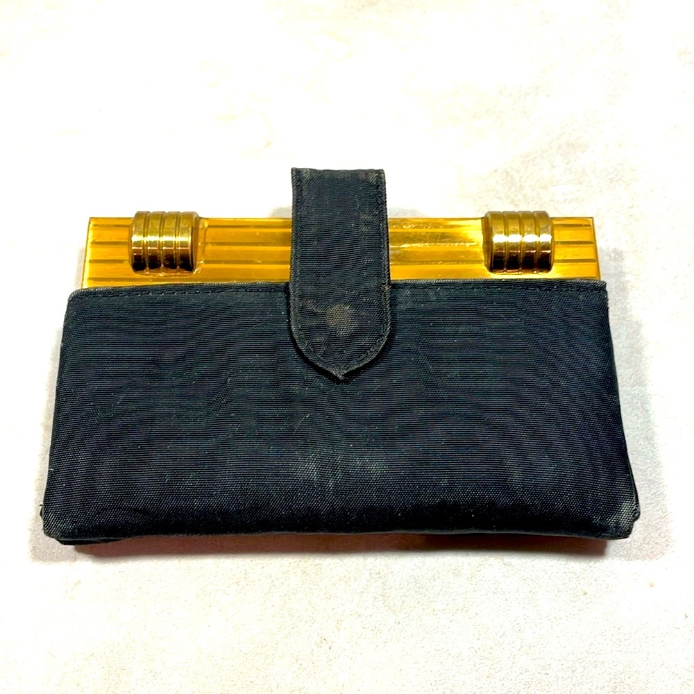 Volupte Portmanteau Compact Purse & Black Moire Carrying Case Vintage Art Deco